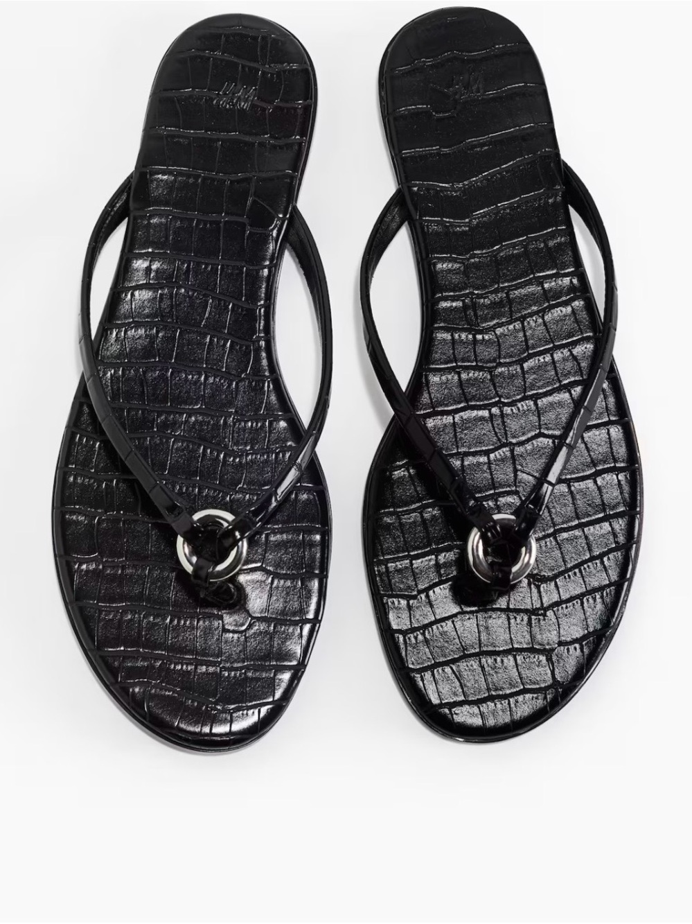 Women’s Black Croc-Embossed Flip Flop Sandals